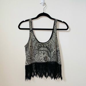 Free People Gray & Black Lace Crop Tank